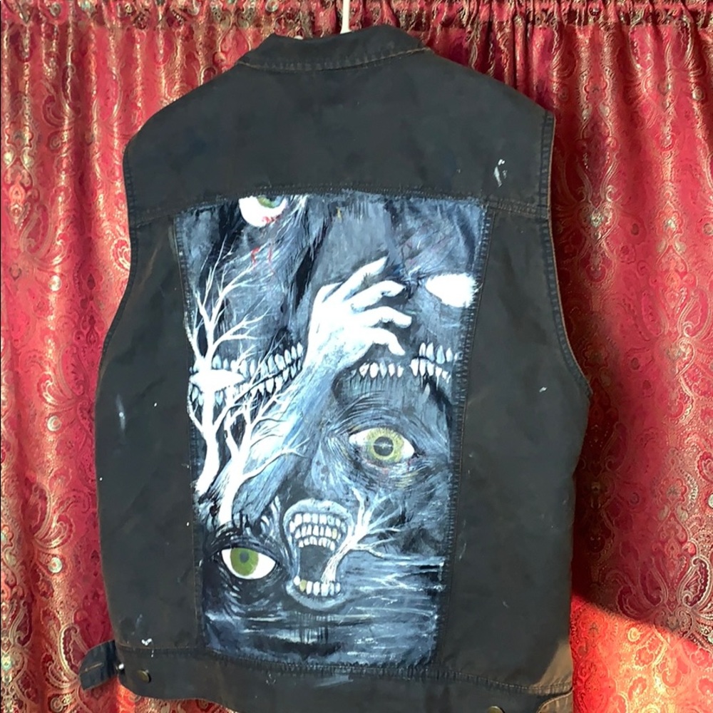 Custom painted evil Obey denim cut style vest